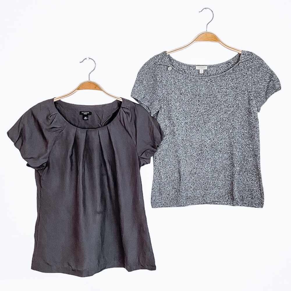 Bundle of Two Petite Tops - Talbots & Ann Taylor Small Gray Knit Casual Silk S P